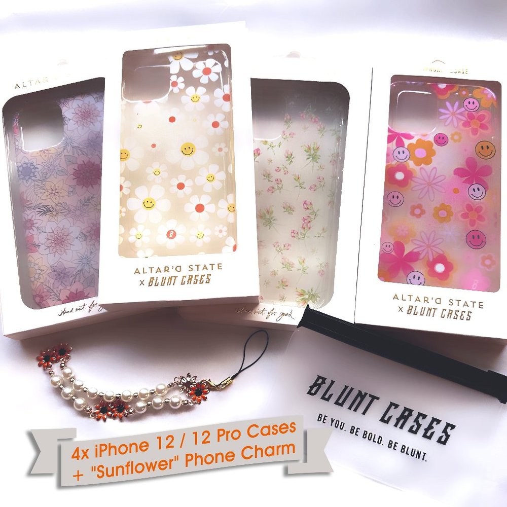 FOUR iPhone 12 & 12Pro Cases by Alter'd State - Floral Theme + Phone Charm